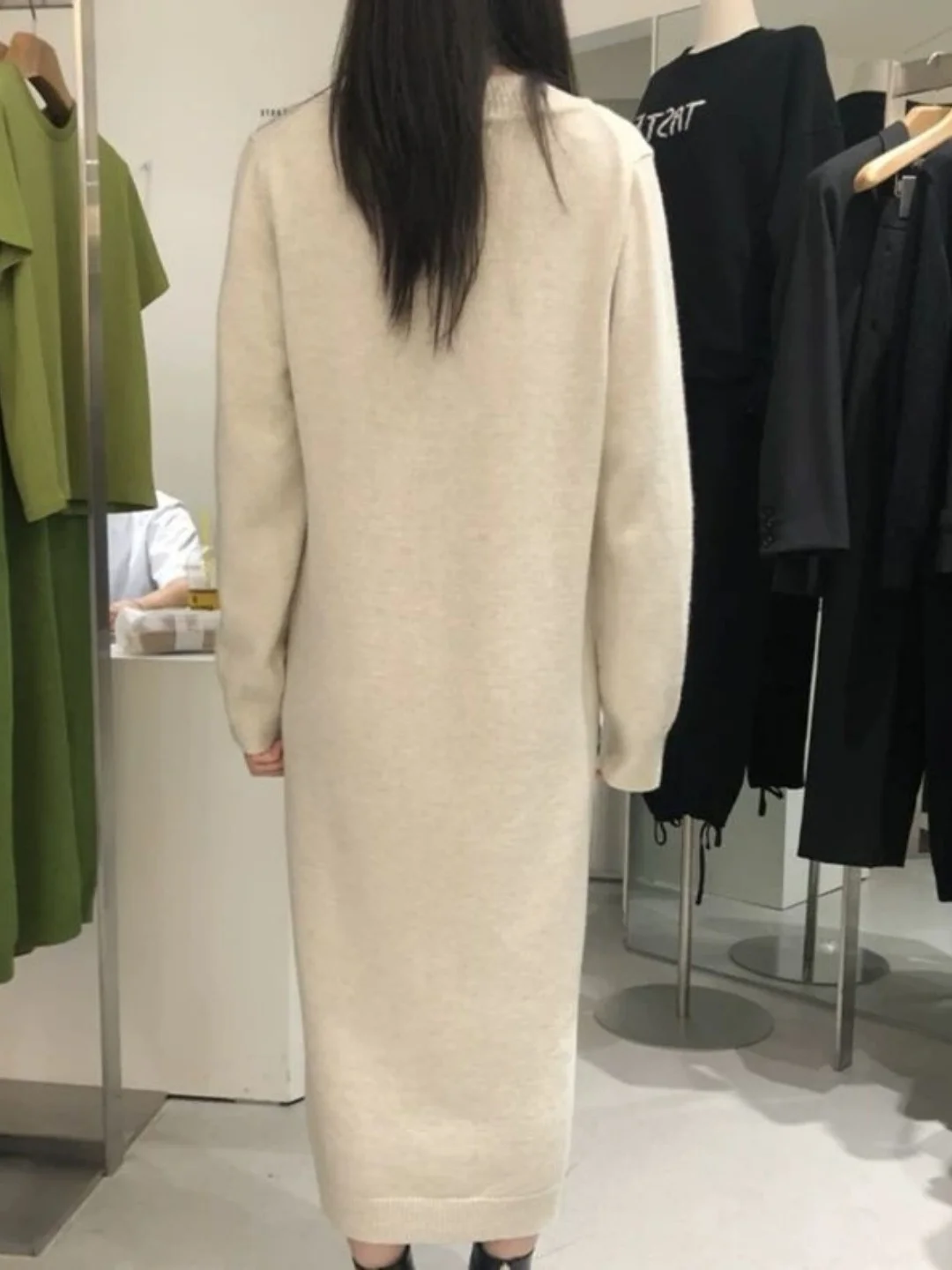 Plus size v-ne malha dr coreano sle camadas base casaco longo reto outono inverno nova chegada para mulheres pesadas