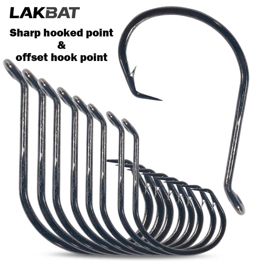 LAKBAT 20PCS 7385 Hameçons circulaires inclinés, à pointe barbelée, pour la pêche au calamar, leurres souples, eau douce et eau salée