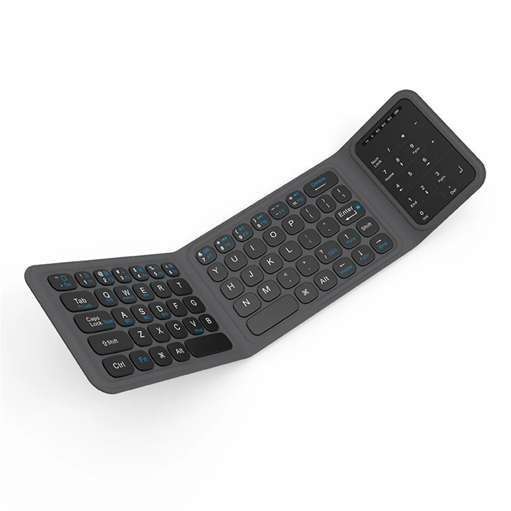 BK19 Mini Bluetooth-Compatible Keyboard Ultra Thin Portable Wireless Tri-Fold Keypad with Touchpad