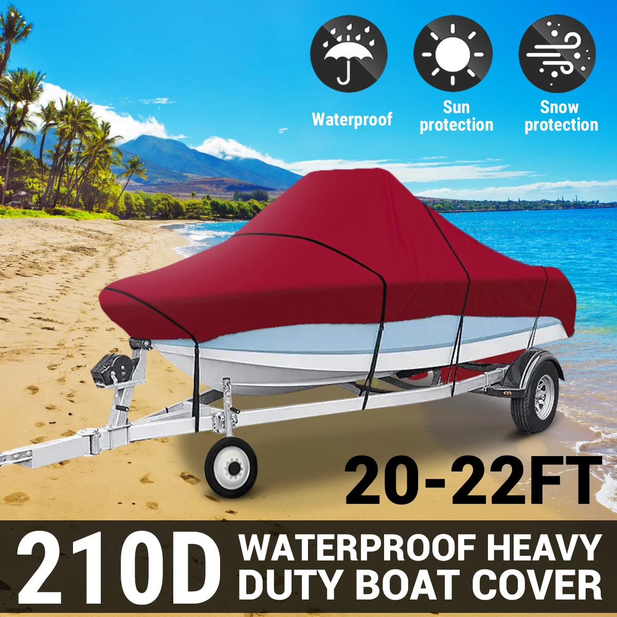 20-22FT Heavy Duty Boat Cover Winter Snow Cover 210D Waterproof Sunshade Dustproof Cover V-hull Boat Cover Marine Accessories