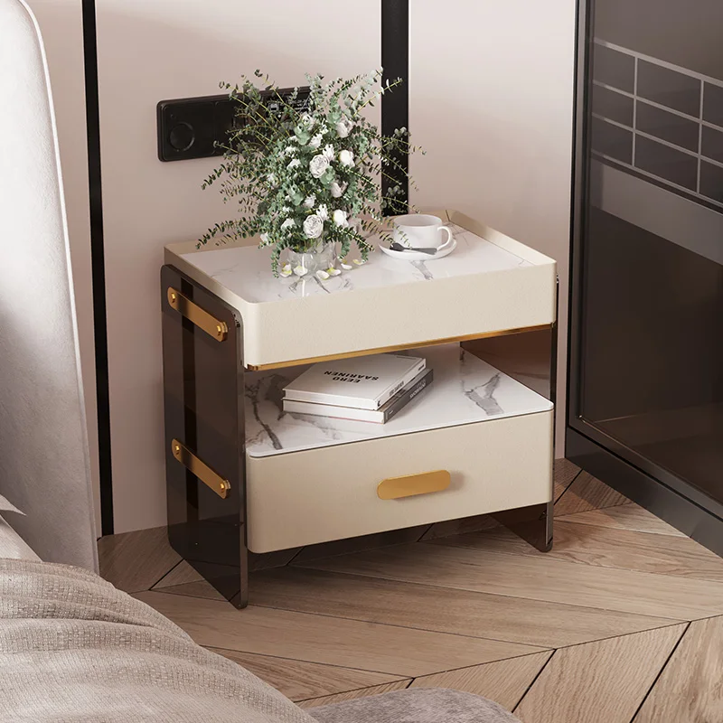 All-solid wood bedside table simple modern luxury bedroom intelligent wireless charging lock acrylic suspension locker