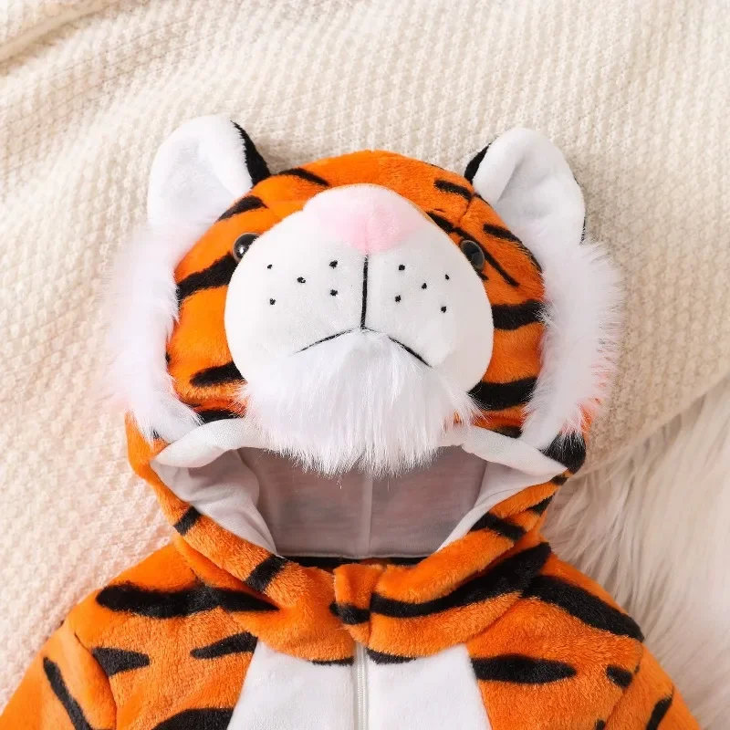 Newborn Baby Tiger Romper Hooded Bodysuit Animal Costume Jumpsuit Onesie Toddler Warm Plush Fleece Winter Playsuit