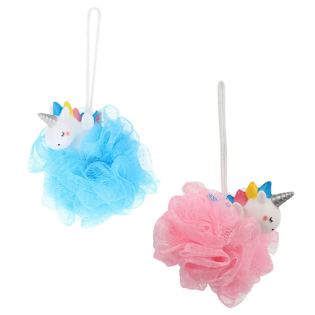 2 Pcs Unicorn Bath Ball Kids Shower Sponge Mesh Tennis Scrubber for Children Bubble Net