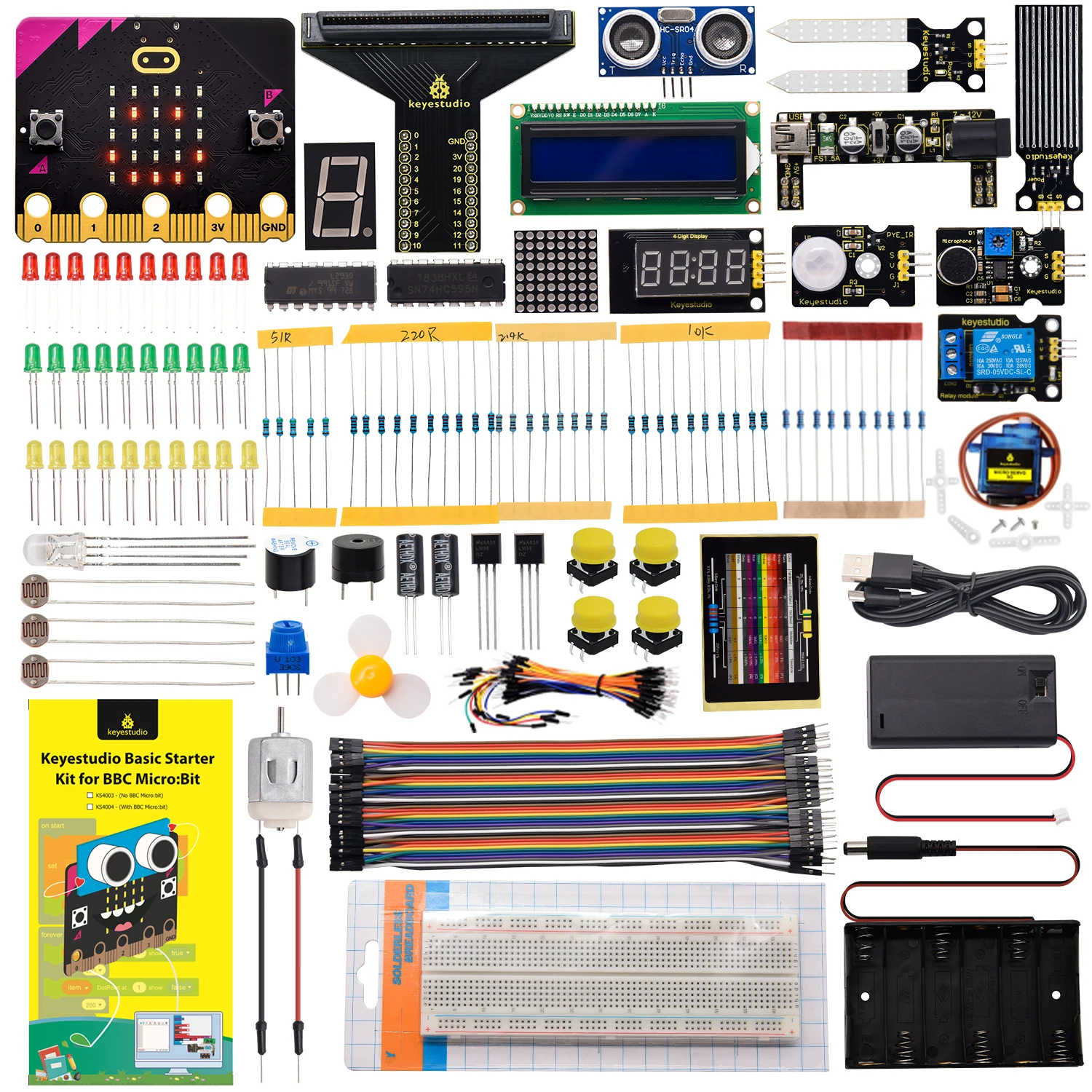 Kidsbits Keyestudio Microbit V2 Starter Kit  for BBC Micro:bit Compatible With Microbit V1 Programming STEM Learning Test Kit