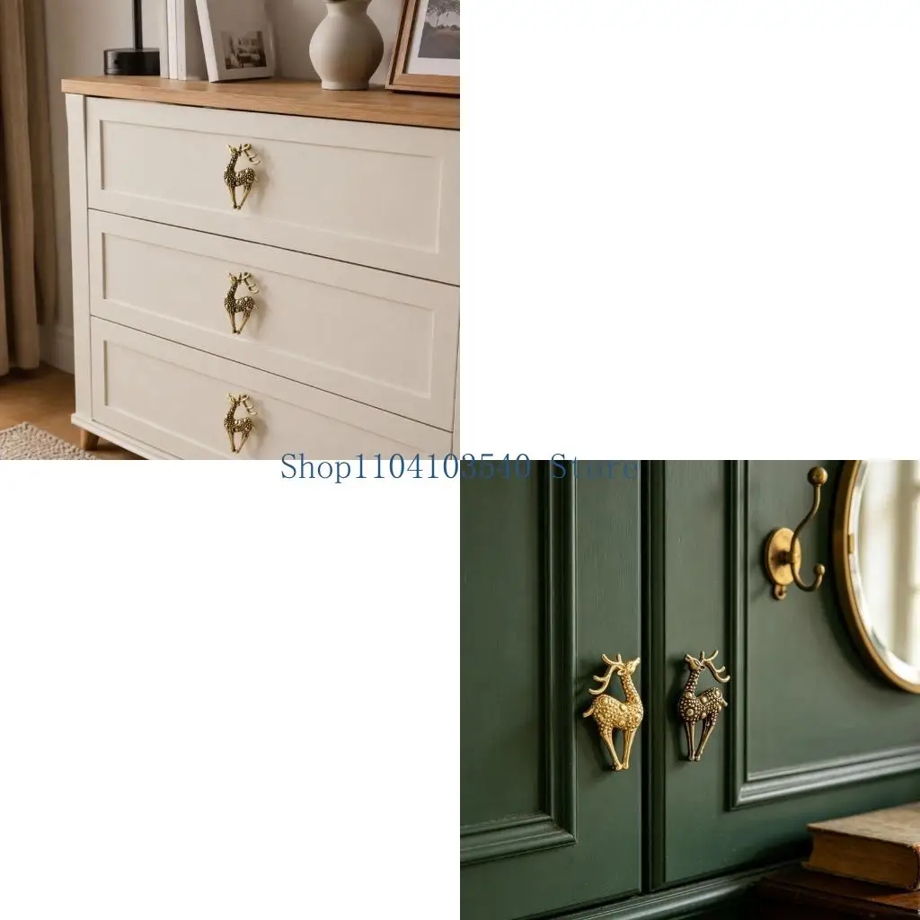 02DC Raised Metal Deer Pull for Cabinets and Drawers, Decorative Fitting for Dressers, Wardrobes, and Bedside Tables