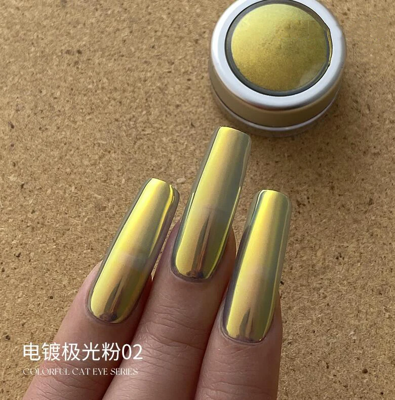 1 pz polarizzato elettrolitico glitter per unghie polvere cromata Aurora giallo arancione metallizzato gel UV smalto pigmento decorazioni per manicure