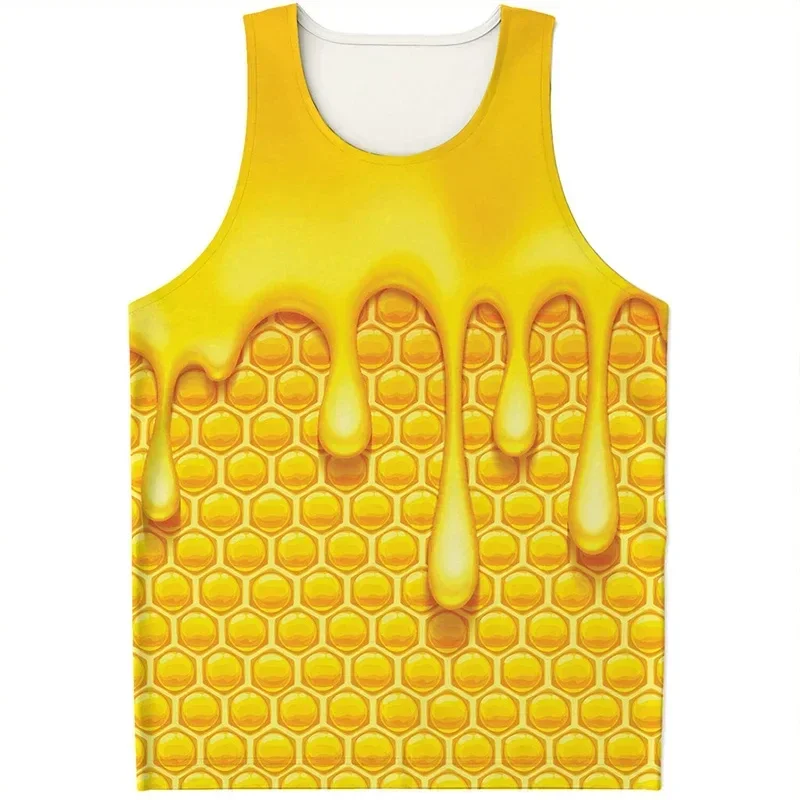 

Bee Honeycomb Graphic Tank Top For Men Fashion 3D Printed Yellow Bees Vest Stree Loose Waistcoat Boy Sleeveless Undershirt Tops