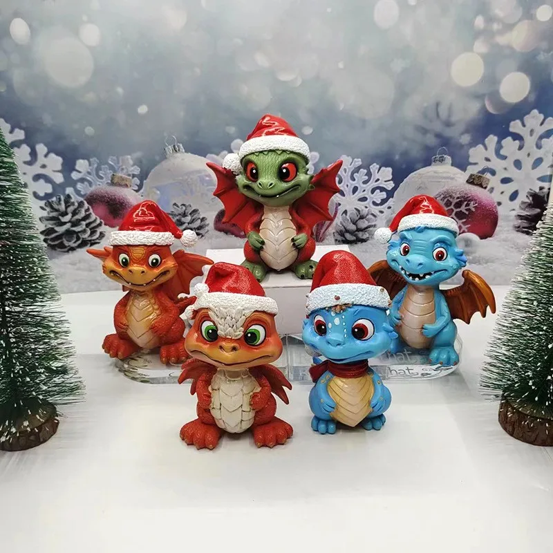 

Lovely Christmas Baby Dragon Figurine Statues Home Crafts Resin Dinosaur Sculpture Desktop Decors Ornaments Xmas Gifts for Kids