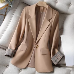 Spring Autumn Turn-down Collar Button Patchwork Pockets Women's Clothing Long Sleeve Cardigan Shirt Coats Casual Blazer Tops