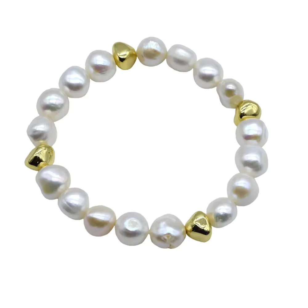 

Baroque Pearl Bracelet White Natural Pearl Irregular Shape Meteorite Gold Accessories Women's Elastic Bracelet