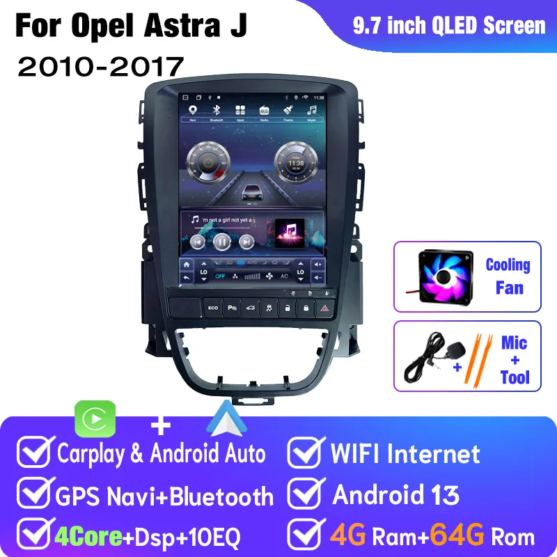 Android 14 Auto Multimedia GPS Voor Opel Astra J Vauxhall Buick Verano 2010-2017 Radio Verticaal Scherm Carplay Tesla stijl ECO