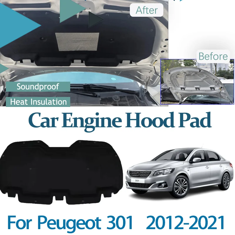 

For Peugeot 301 Accessories Citroen C-Elysee IKCO Tara 2012-2021Car Engine Hood Pad Sound Heat Insulation Cotton Fireproof Parts