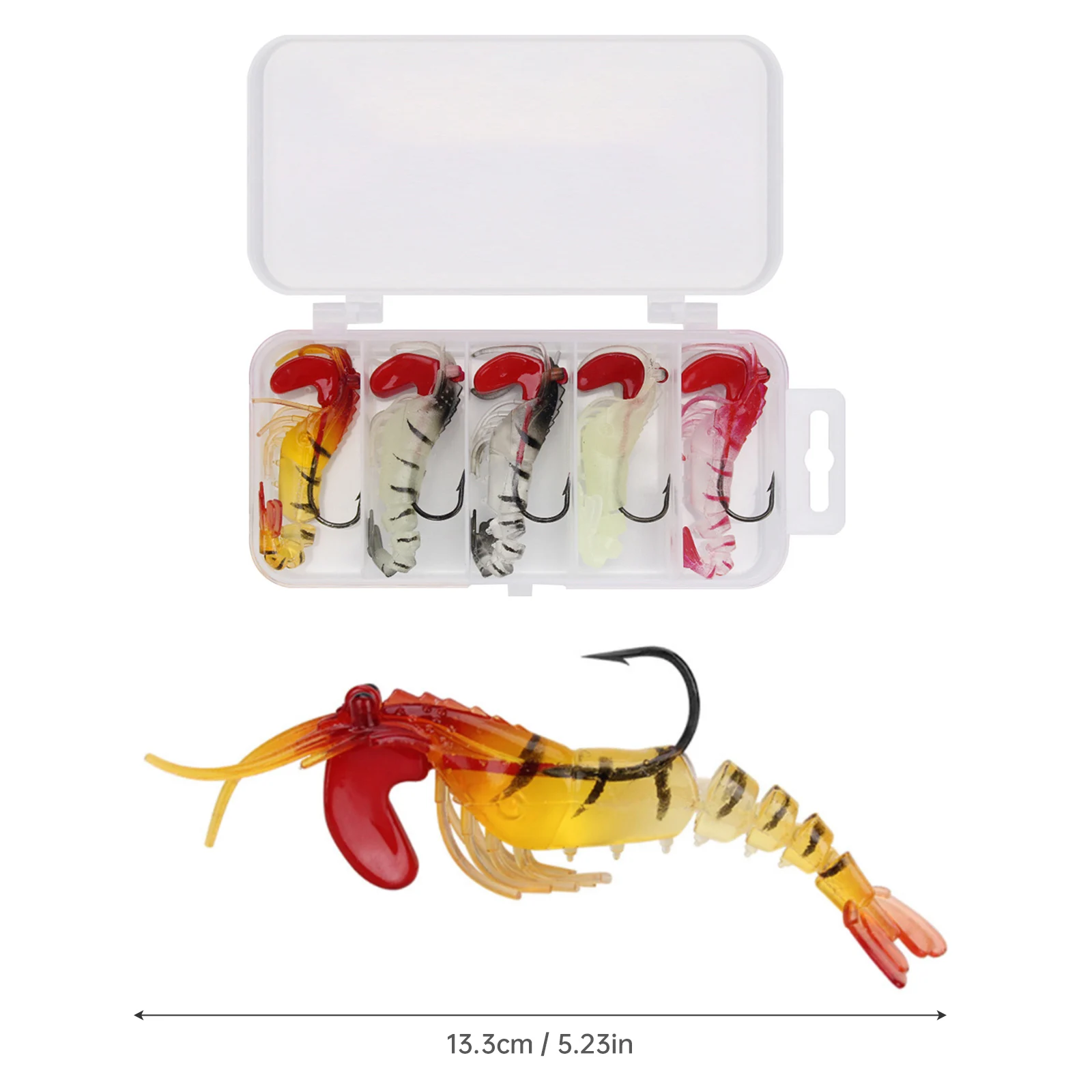 5pcs/lot 11.5cm 12g Soft Shrimp Fishing Lures Luminous Prawn Bait Built-in Hook