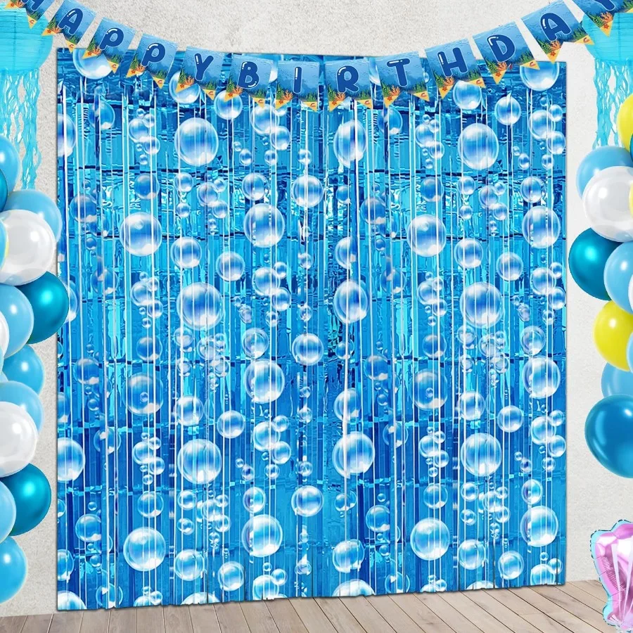 Under The Sea Party Decorations 2 Pcs Blue Bubble Garland Streamers Tinsel Foil Fringe Curtain Backdrops for Mermaid Ocean Beac