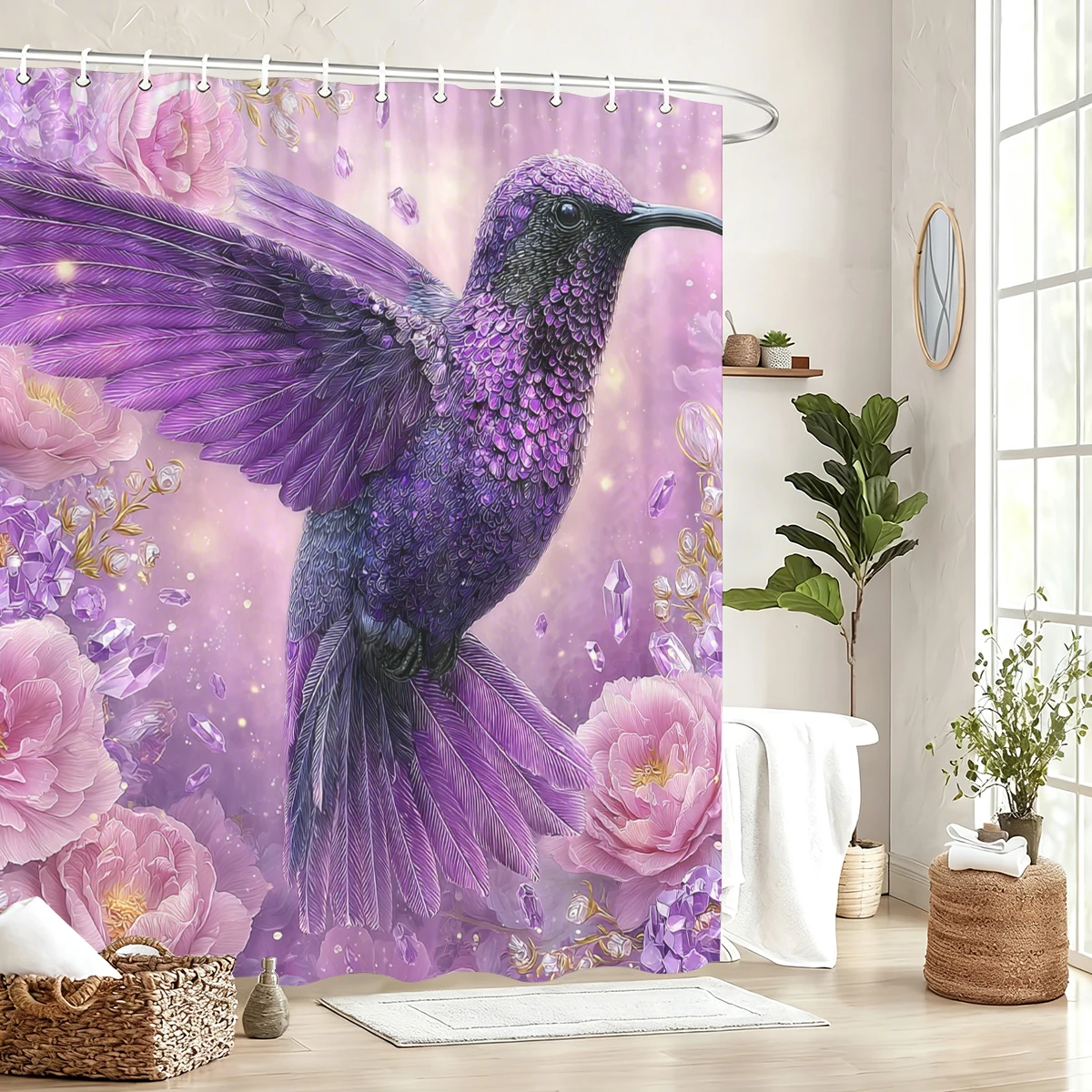 

Vibrant Bird & Butterfly Pattern Polyester Shower Curtain - Artistic Bathroom Decor, Stylistic Bathtub Partition for Home