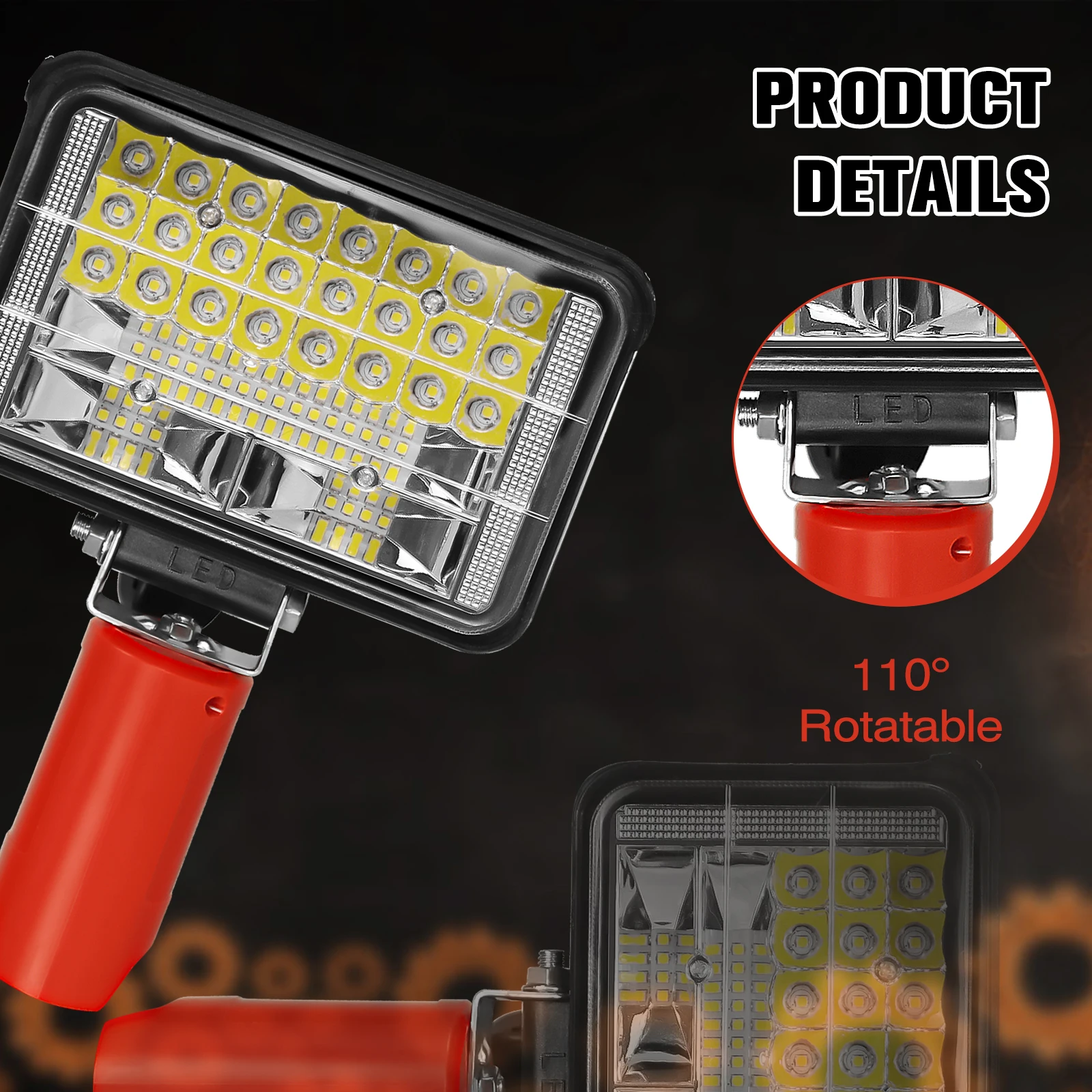 27W 6000LM LED Work Light for Milwaukee 10.8V-12V Battery 110° Adjustable Angle 2 Modes Flood Light Flashlight (No Battery)