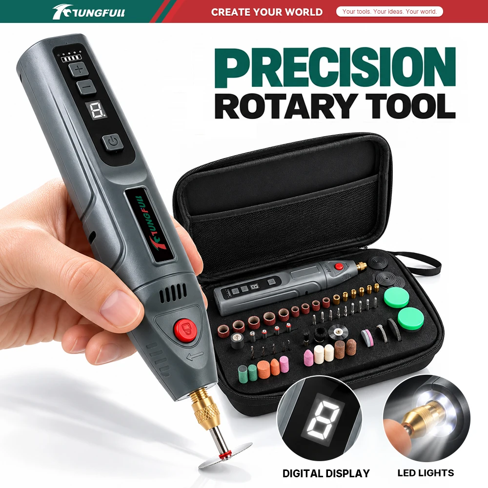 Cordless Rotary Tool 5‑Speed Adjustable USB Charging Mini Electric Grinder with Multi Accessories Kit for DIY Polishing Drilling