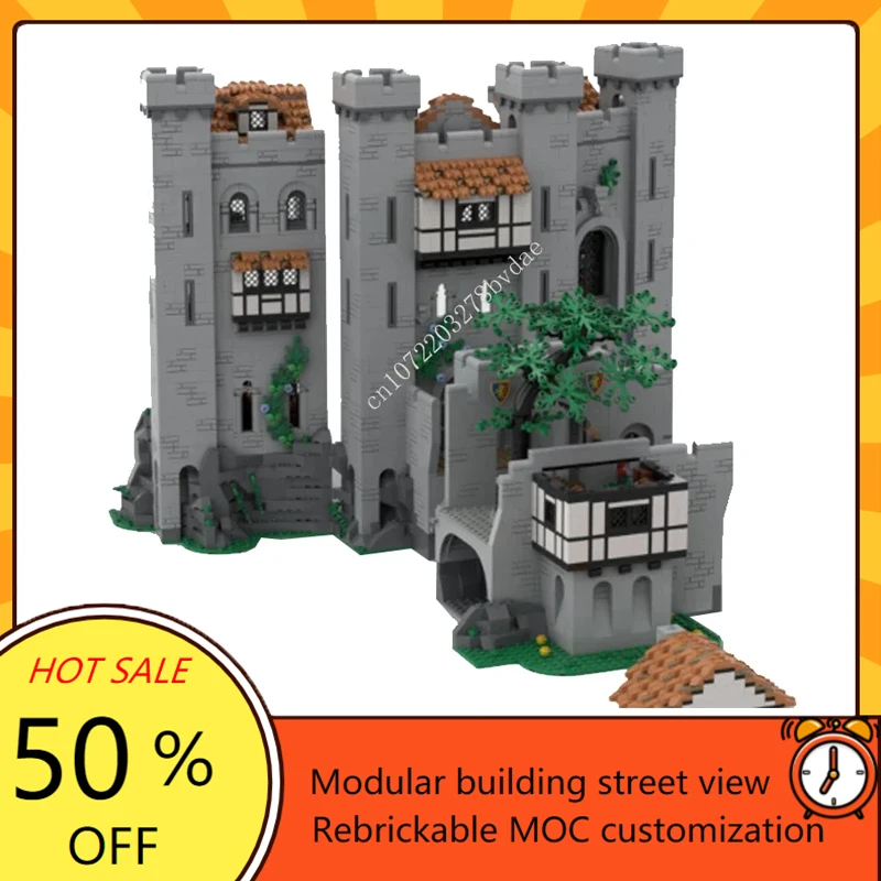 Maßgeschneiderte MOC mittelalterliche Löwe Ritter Schloss Hof Hof Modell benutzerdefinierte Puzzles Technologie DIY Montage Geburtstag Spielzeug Urlaub Geschenke