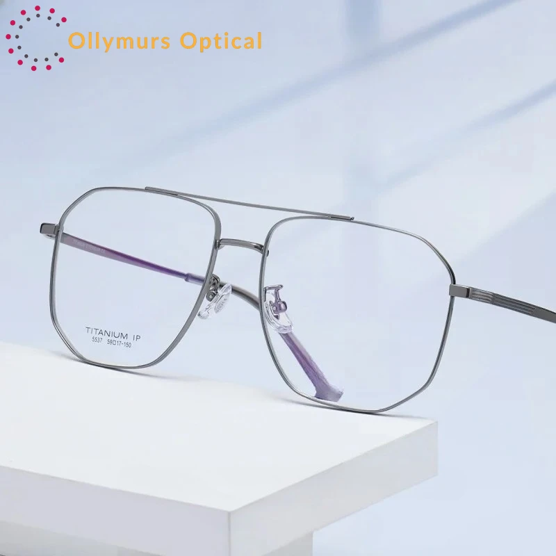

Fashion Men's Women's Double Bridge Eyeglass Frames Titanium Big Small Aviator Glasses Frames Optical Prescription 5535 5537