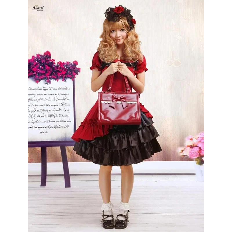 A-robe lolita valider ens doux coton rouge foncé manches courtes style Lolita gothique filles fête robe lolita XS-XXL