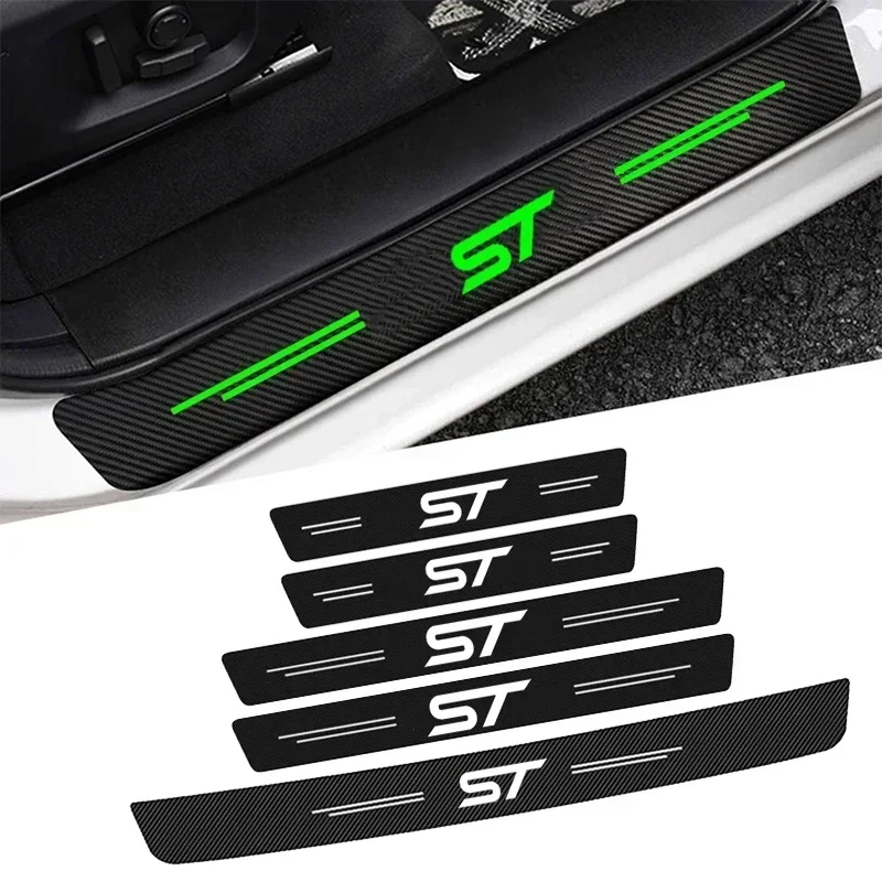 Luminous Car Door Sill Protector Rear Trunk Bumper Threshold Stickers For ST Badge Focus F150 Fusion Escape Fiesta Mondeo