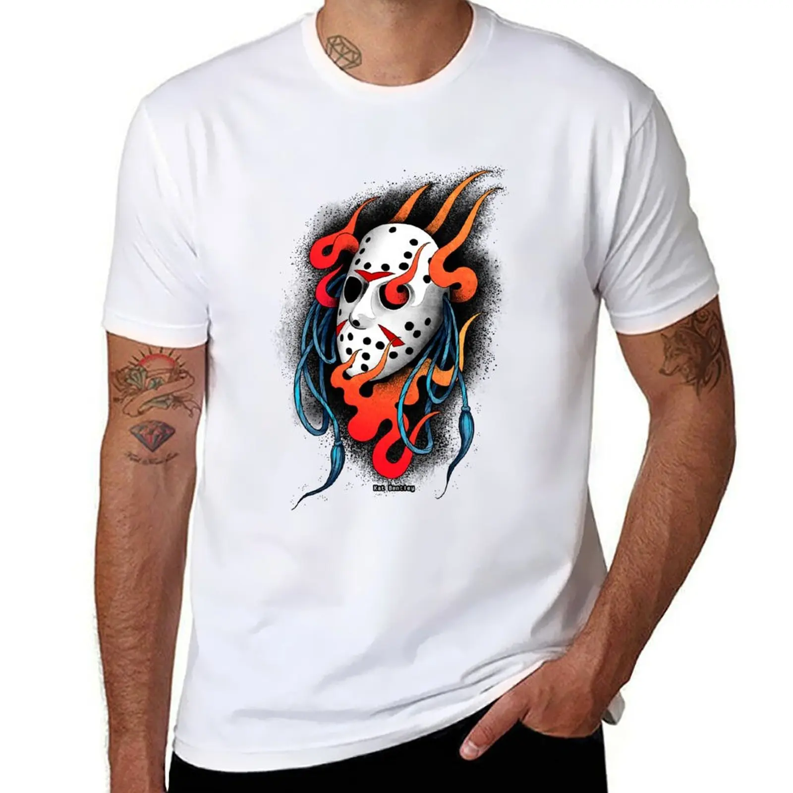 

Hockey Mask and Flames T-Shirt man t shirt cotton high quality t shirts for man graphic tees T-Shirt