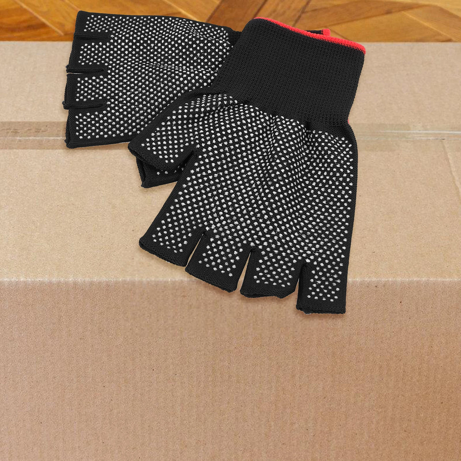 

2 Pcs Half-finger Work Gloves Thicken Wear-resistant Protective Nylon Warehouse Express Carrying Jobs Black Non-slip Durable