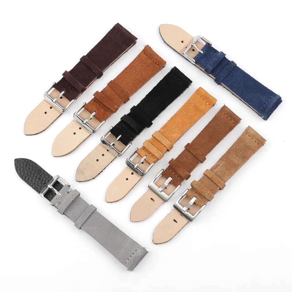 Onthelevel Handmade Suede Watch Strap Band Double Layer 18mm 20mm 22mm 24mm Black Brown Coffee Gray Color Watchband