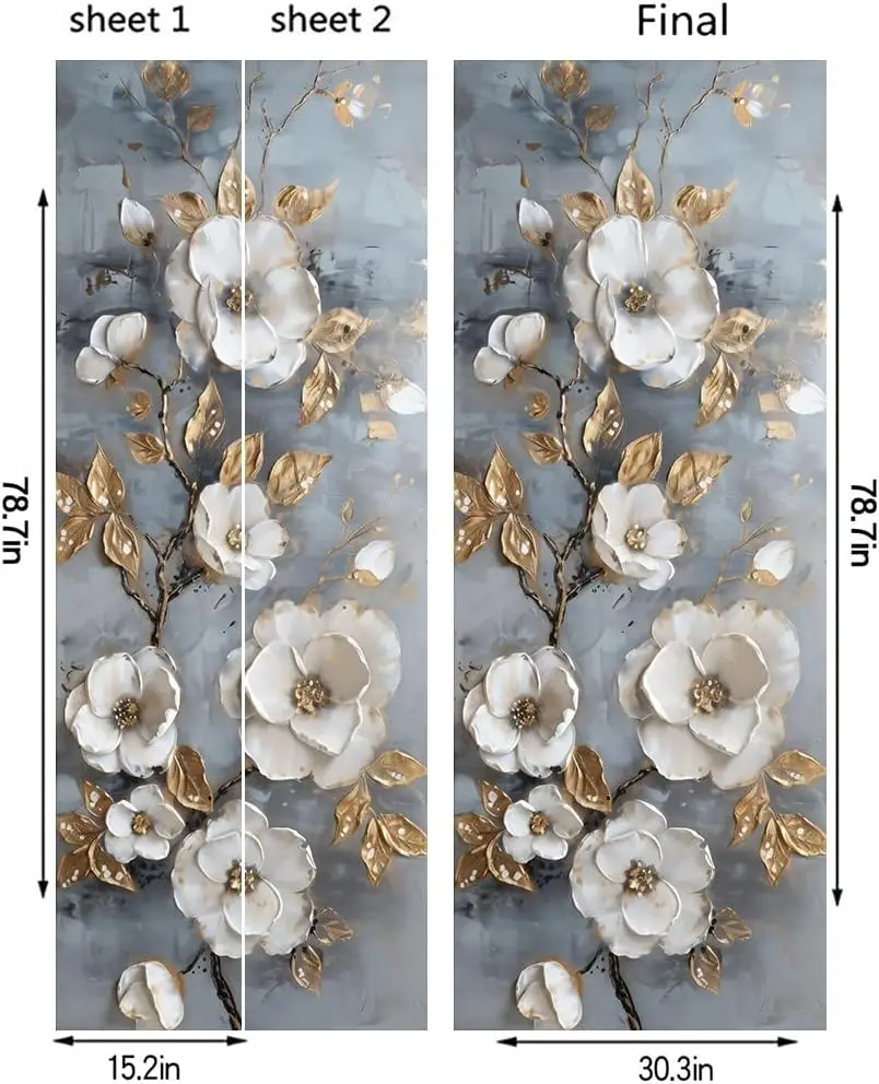 Luxury White Magnolia Gold Leaf Door Sticker Modern Floral Wall Decal Self-Adhesive Removable Mural Home Decor Art for Room