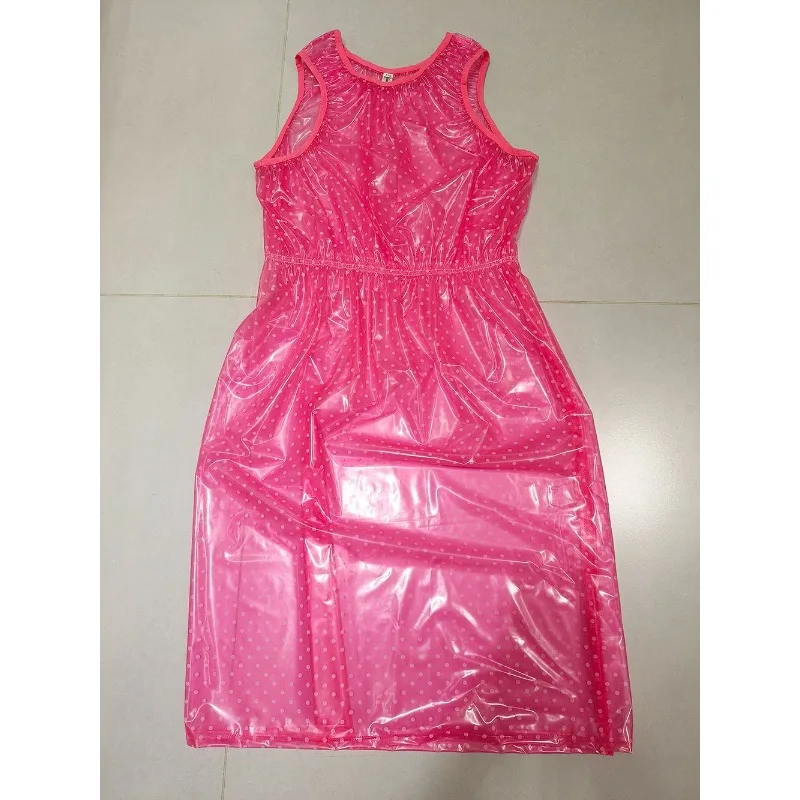 Abito in Plastica Trasparente Impermeabile, Camicia da Notte Sexy Senza Maniche in PVC, con Pellicola Trasparente