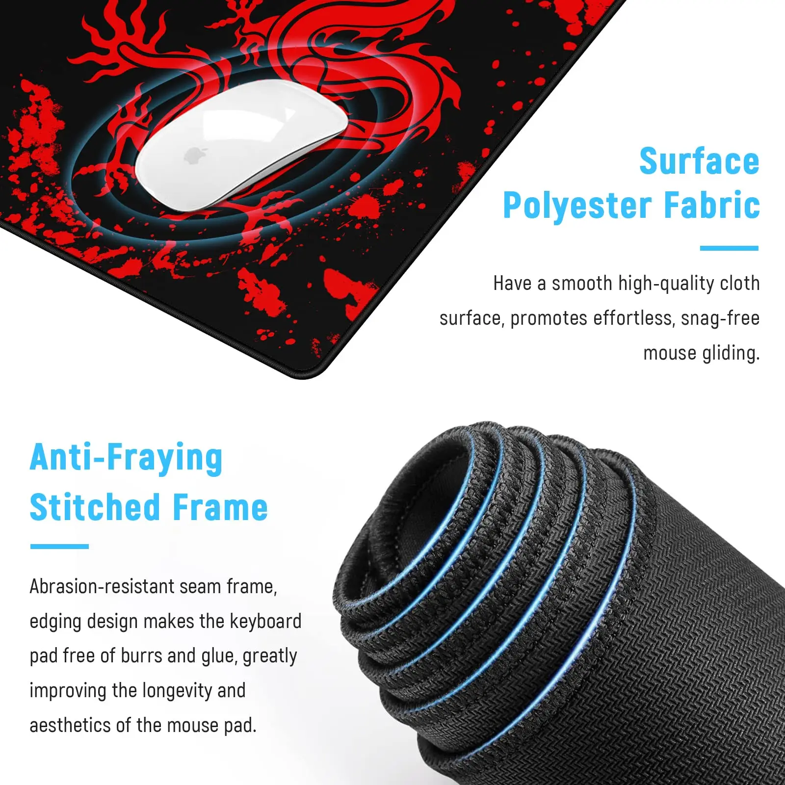 Red Gaming Mouse Pad, Oriental Dragon Pattern Table Mat,XXL Waterproof Keyboard and Mousepad,for The Perfect Gift for Friends