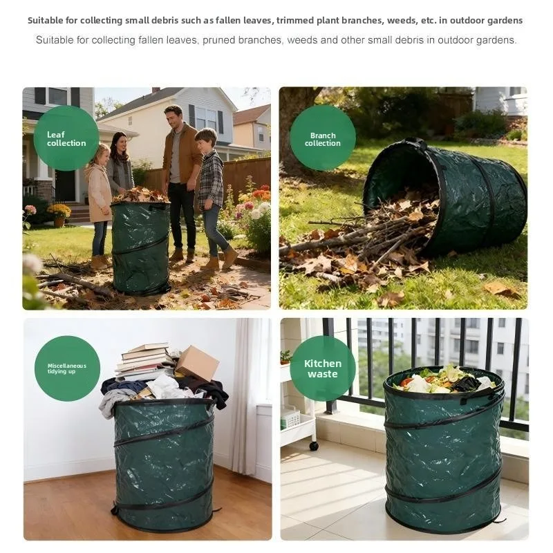 Foldable Spring Trash Bin, Portable for Car & Camping, Storage Bag for Garden Leaves and Gardening Tools