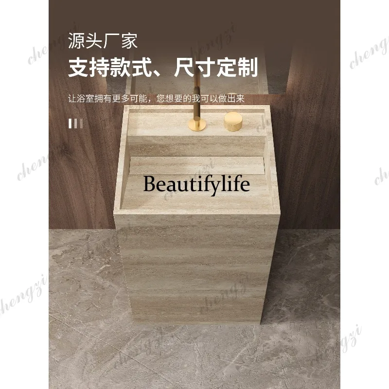 A114 Hotel Villa Wabi Sand Wind Slate Pillar Basin Outdoor Courtyard Integrated Floor-to-ceiling Mibai Cave Stone Washbasin