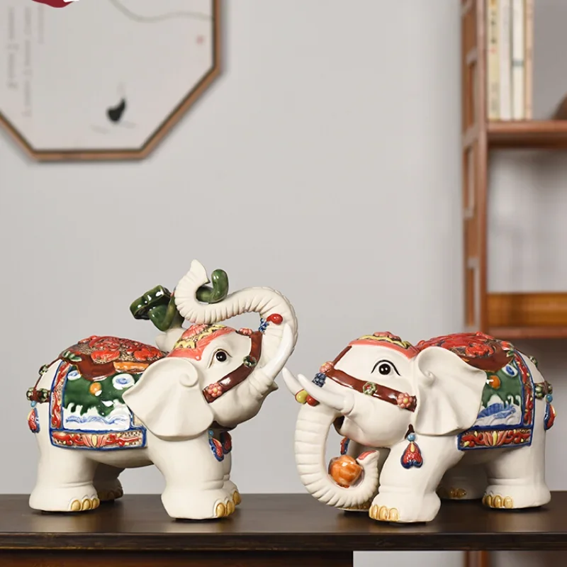 Ceramic Elephant Ornaments a Pair of Art Elephant New Chinese Style Living Room Decorations Doll Craft Opening Gifts