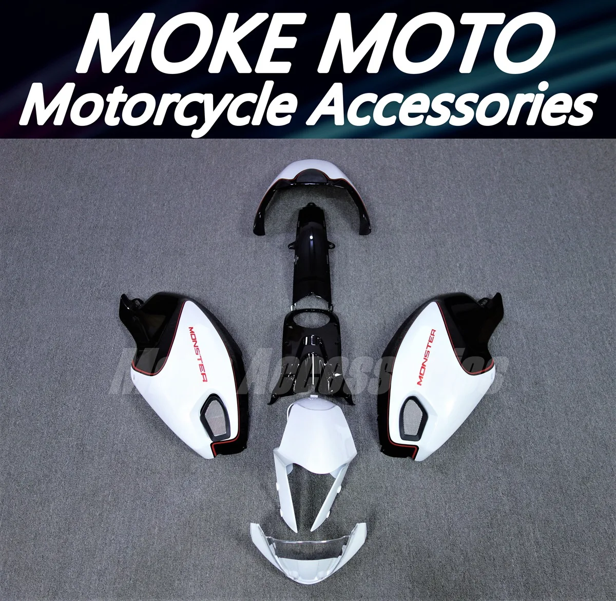 

Moke moto Motorcycle Fairings Kit Fit For Monster 696/796/795/m1000/m1100 2009 2010 2011 Bodywork Set Injection Pearl white New