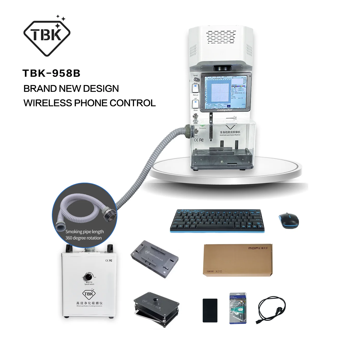 TBK 958b Laser Back Glass Removing Machine for Iphone with Laser Cutting Engraving Marking Printer and Frame Separator