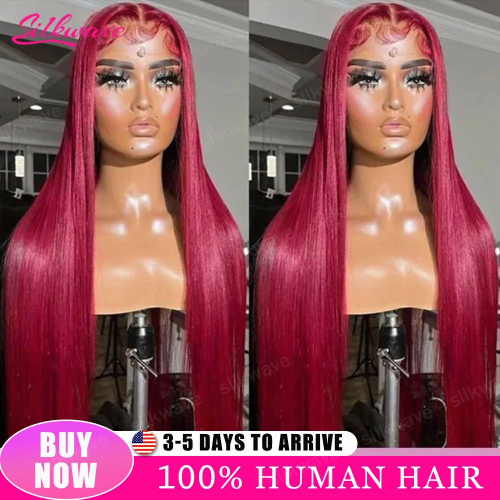 

32-дюймовые прямые парики из натуральных волос цвета бургунди 99j, винно-красные, с кружевной передней частью 13x6, 99j цветные, 100% натуральные волосы, парик для женщин