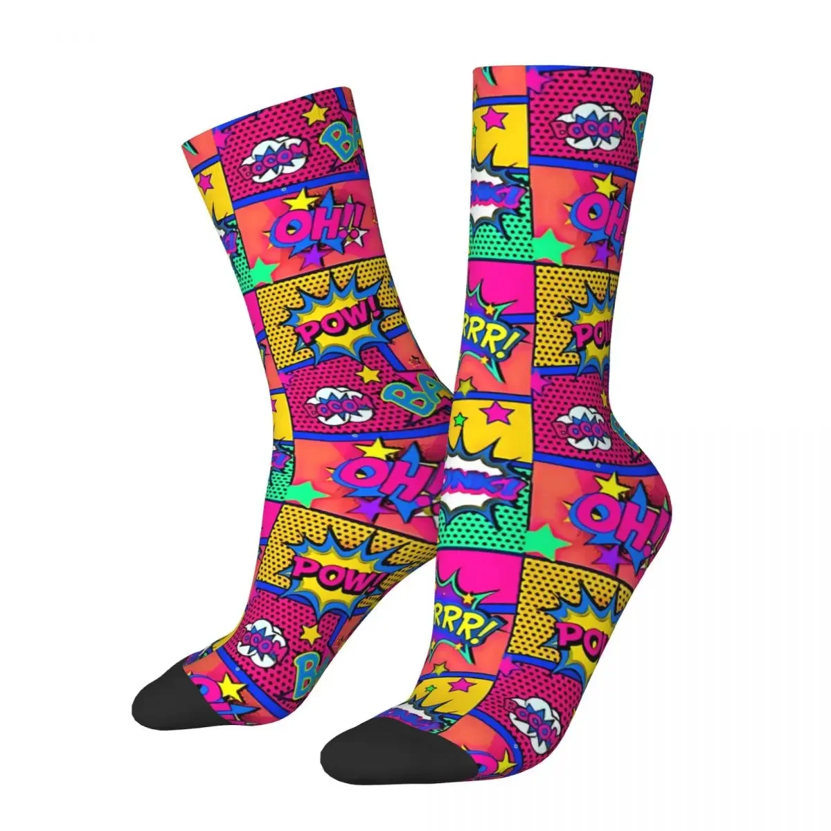 Hip Hop Retro Colorful Comic Book Panels Crazy Men's Socks Unisex Comic Book Lover Harajuku Seamless Printed Novelty Crew Sock