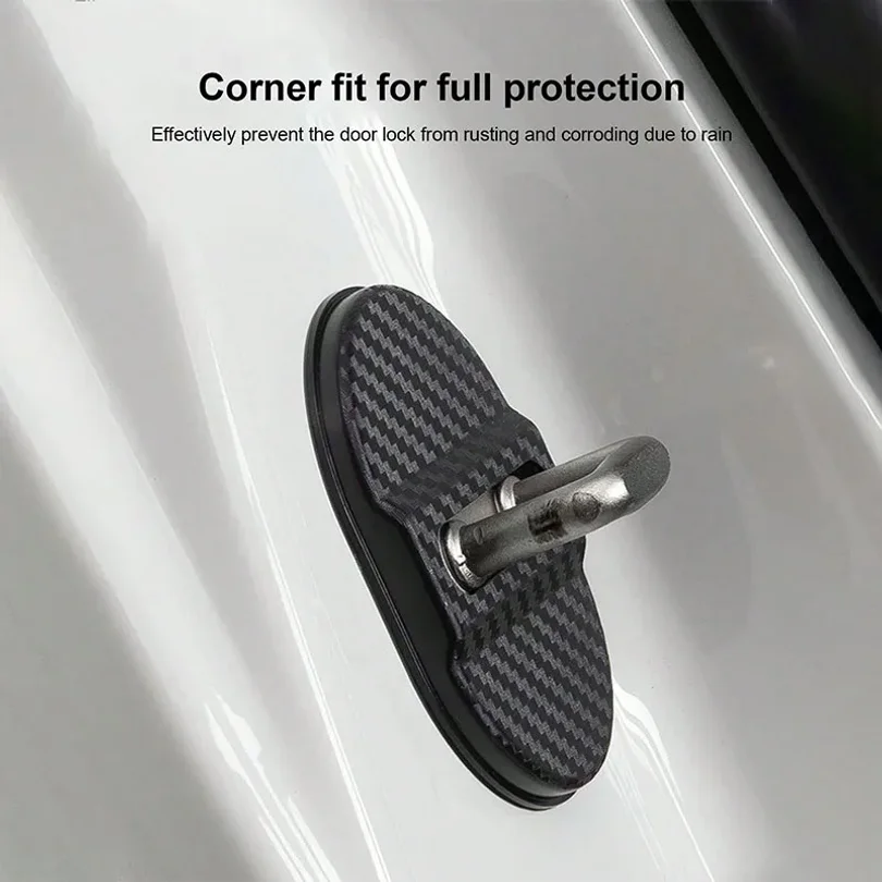 4Pcs Carbon Fiber Door Lock Covers – Universal Shock-Absorbing, Noise-Reducing, Rainproof, Easy Peel & Stick Fit for Sedans/SUVs