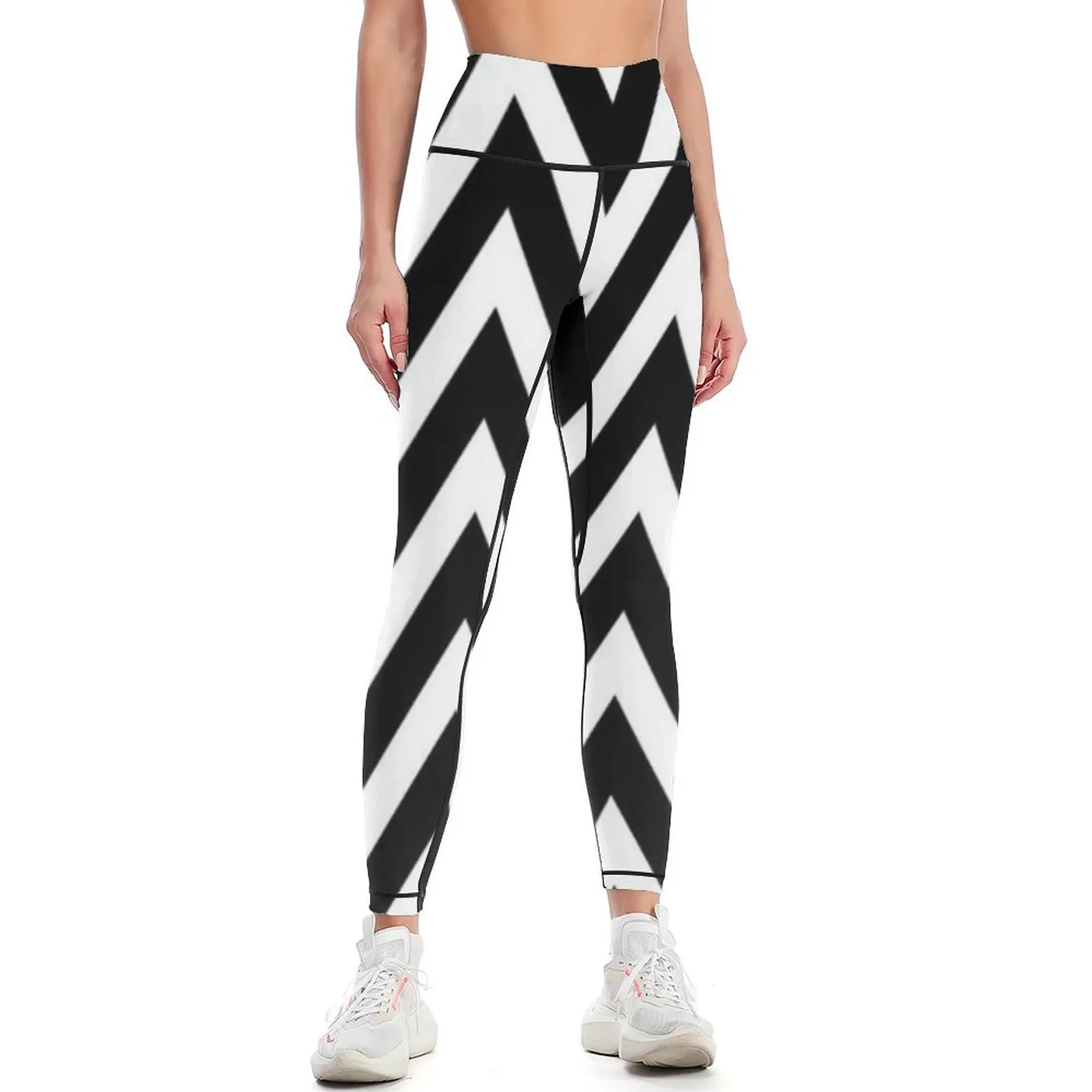 

Black and White Chevron Stripes Leggings jogging pants sports tennis for workout clothes for Womens Leggings