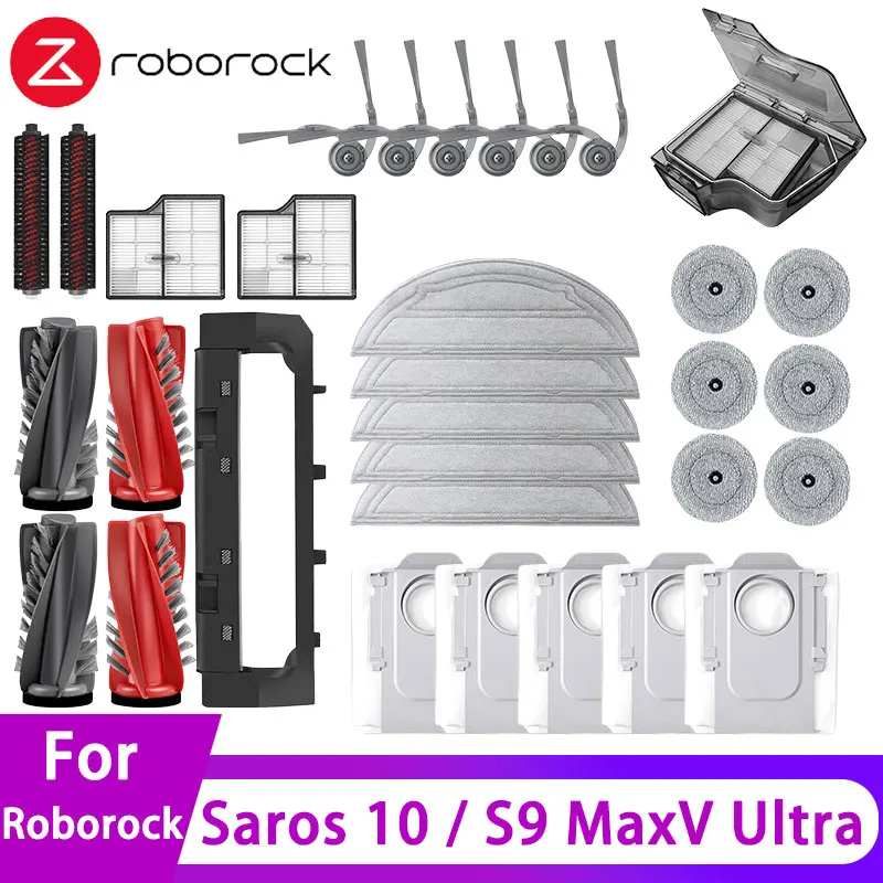 

FIT Roborock Saros 10 / S9 MaxV Ultra Robot Vacuum Accessorie Main Side Brushe Mop Cloth HEPA Filter Dust Bag Spare Parts