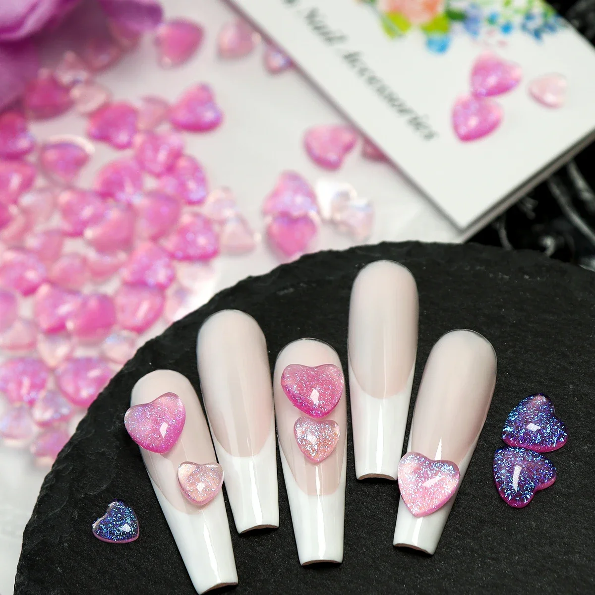 50 pz rosa lucido amore cuore Nail Art Charms effetto Starlight parti 3D resina strass per unghie decorazioni accessori Kawaii fai da te