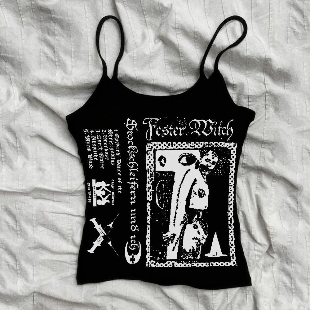 Fashionable women's retro 2000s Y2K pattern cut vest Harajuku retro casual summer sleeveless 90s streetwear vest