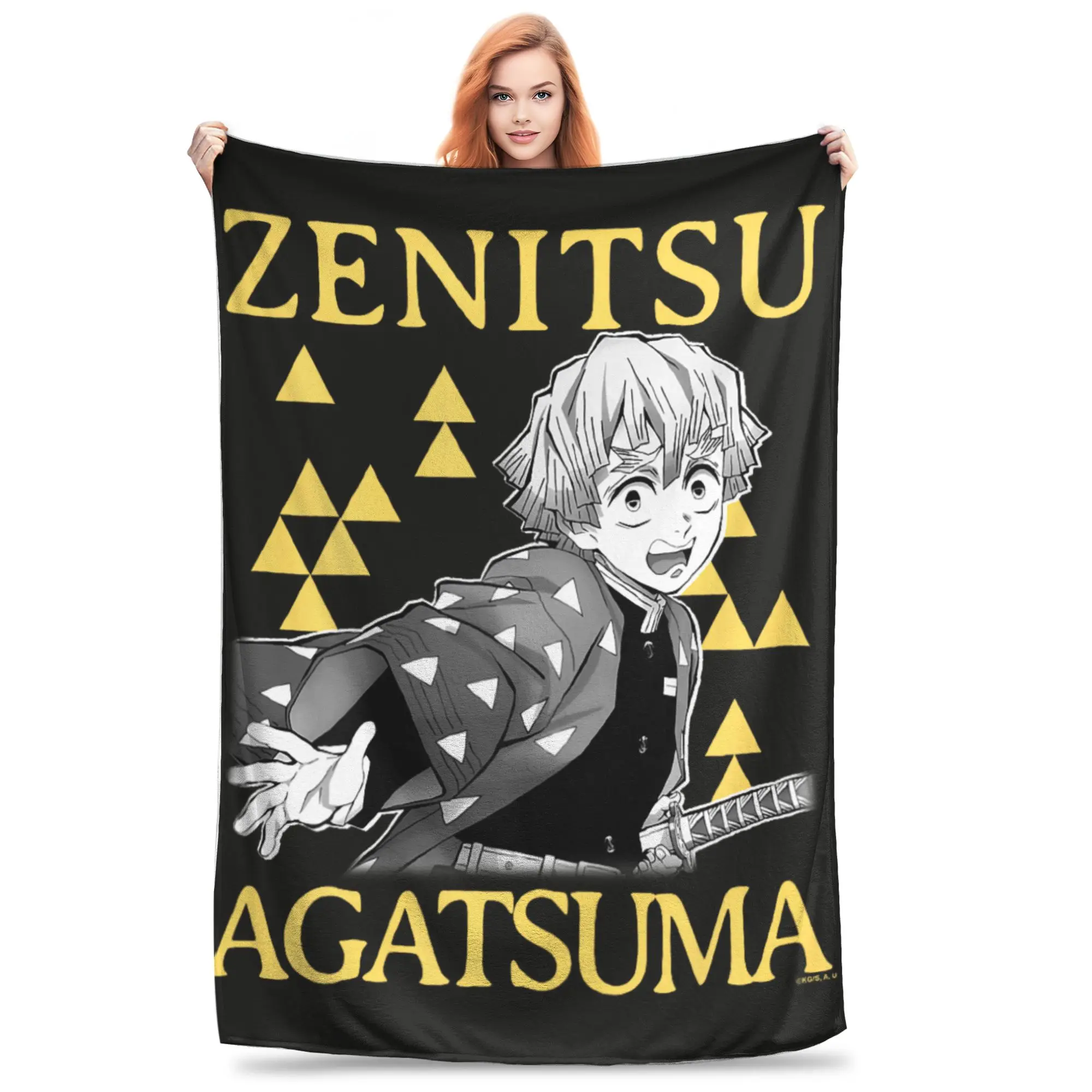 1PC Home Demon Slayers Kimetsu no Yaiba Zenitsu Yellow Checkered  Blanket Throw Super Cosy Plush Living Room Sofa