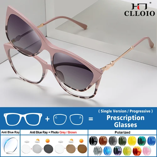 CLLOIO, gafas graduadas con Clip magnético para miopía, gafas de sol polarizadas para conducir para mujer, gafas progresivas antiluz azul
