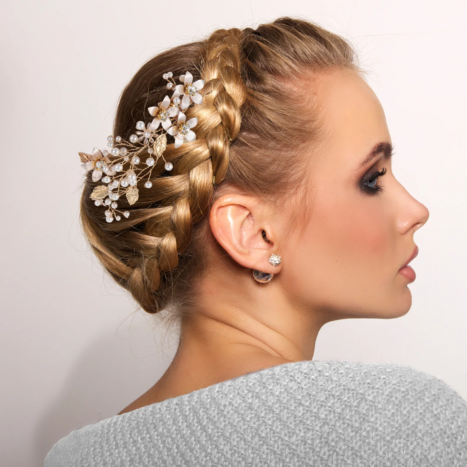 

Handmade Golden Wedding Headband Pearls Leaf Flower Elegant Bridal Hair Accessory Wedding Headpiece Decoration