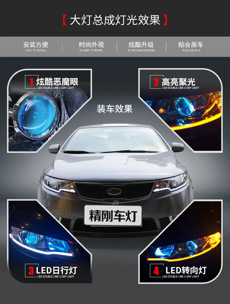 car bumper head lamp for KIA Forte headlight cerato for forte daytime light 2009~2016 car accessories headlamp forte fog light