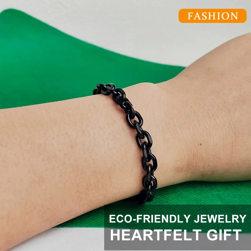 Men's Black Titanium 7MM Anchor Chain Bracelet Oval Design Graduation Birthday Gift 2024 New Fashion Jewelry Accessory