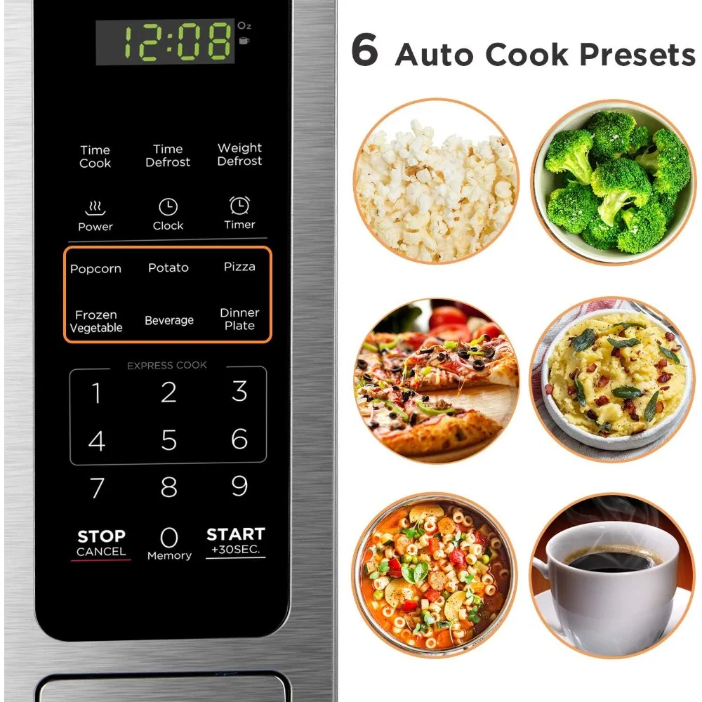 EM036AB14 Digital Microwave Oven with Turntable Push-Button Door, Child Safety Lock, Stainless Steel, 1.4 Cu.ft