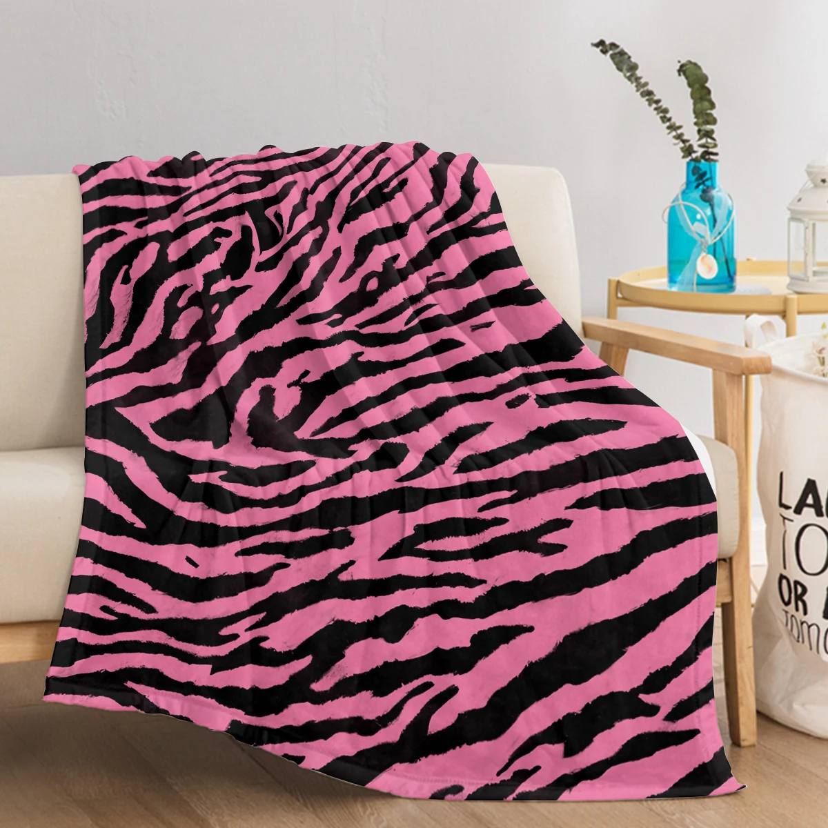 Pink Leopard Print Throw Blanket Zebra Skin Warm Plush Blankets for Kids Adults Teen for Sofa Couch and Bed